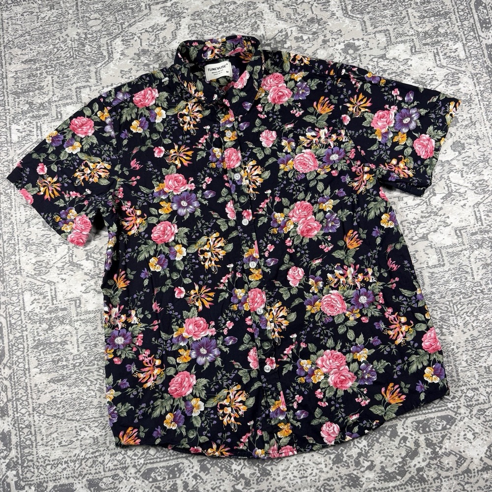 TUNEVUSE Multicolor Floral Short Sleeve Button Up Shirt Men's Medium Regular Fit